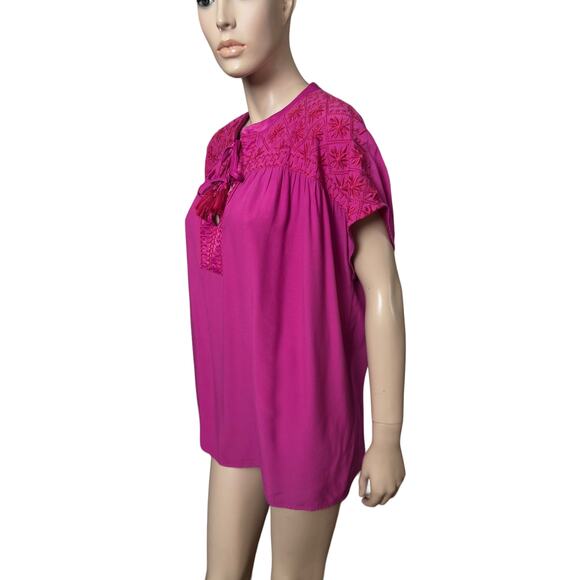 Johnny Was Calme Boho Double Tassel Top Embroidery Blouse L Raspberry Color - Picture 7 of 13
